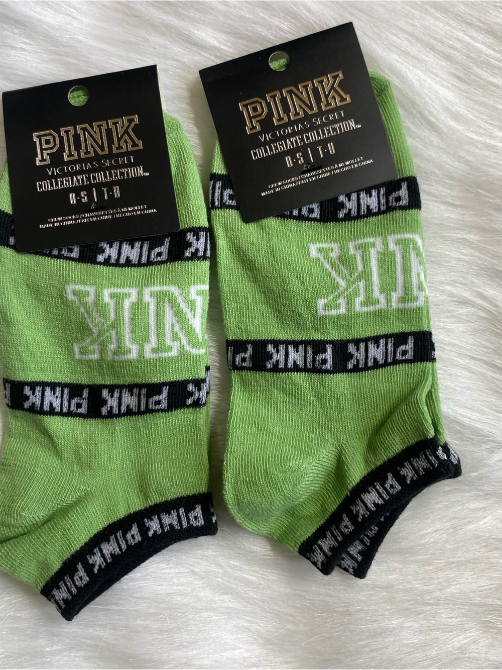 PINK Victoria's Secret Lime Green Ankle Socks with Black Trim